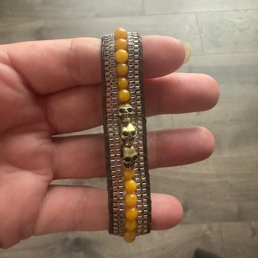 Yellow and Gold Beaded Skull Bracelet